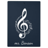 ネイビーブルーモダン音楽ノパーソナライズされたート クリップボード (裏面)
