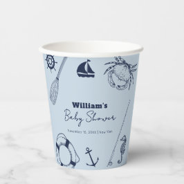 ネイビーブルーモダン魚釣りボーイエレガントベビーシャワー 紙コップ