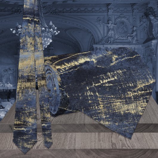 ネイビーブルーモダン&金ゴールドア絵画ート結婚ズ ネクタイ