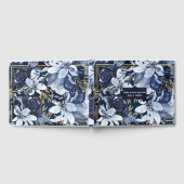 ネイビーブルーモダン&金ゴールド水色フローラ結婚ズ ゲストブック (全面)