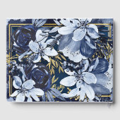 ネイビーブルーモダン&金ゴールド水色フローラ結婚ズ ゲストブック (裏面)