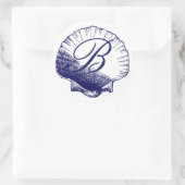 ネイビーブルーモノグラムのシーシェルシール ラウンドシール (バッグ)