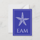 ネイビーブルーモノグラムの沿岸白ヒトデ ノートカード (正面)