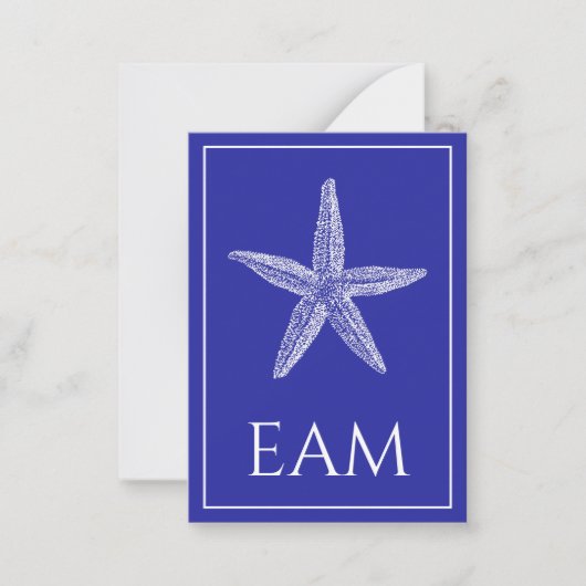 ネイビーブルーモノグラムの沿岸白ヒトデ ノートカード (正面)