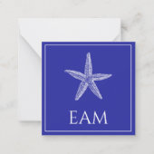ネイビーブルーモノグラムの沿岸白ヒトデ ノートカード (正面)