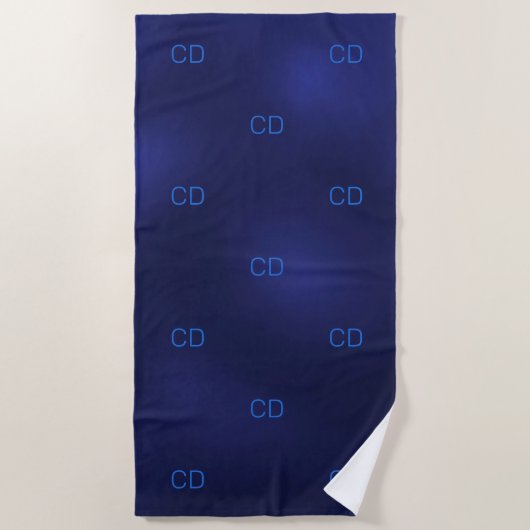 ネイビーブルーモノグラムイニシャルミニマル ビーチタオル (正面)