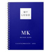 ネイビーブルーモノグラムイニシャル事業 ノートブック (正面)