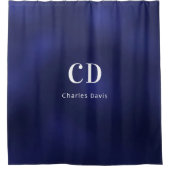 ネイビーブルーモノグラムイニシャル名 シャワーカーテン (正面)