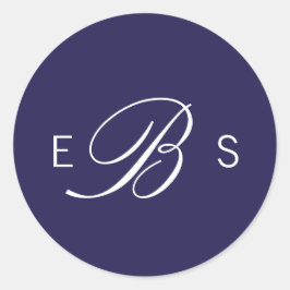 ネイビーブルーモノグラムエレガントサークル結婚式用シール ラウンドシール