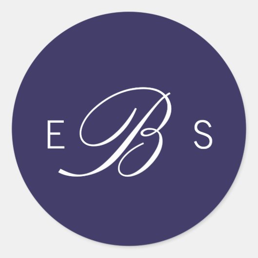 ネイビーブルーモノグラムエレガントサークル結婚式用シール ラウンドシール (正面)