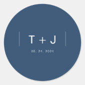 ネイビーブルーモノグラムダブル結婚ラインのシール ラウンドシール (正面)