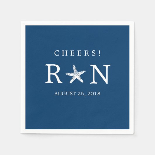 ネイビーブルーモノグラムヒトデ | 結婚s スタンダードカクテルナプキン (正面)