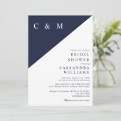 ネイビーブルーモノグラムフォトQRコードブライダルシャワー 招待状 (スタンド正面)