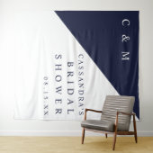 ネイビーブルーモノグラムブライダルシャワー写真背景 タペストリー (インサイチュ(横))