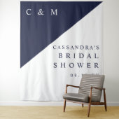 ネイビーブルーモノグラムブライダルシャワー写真背景 タペストリー (インサイチュ)