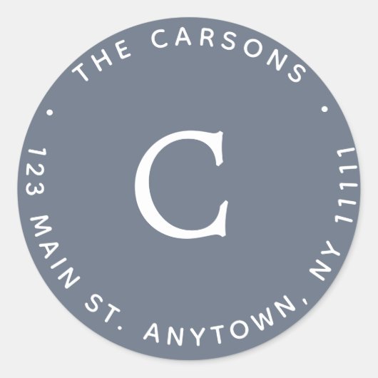 ネイビーブルーモノグラムラウンド差出人住所ラベル ラウンドシール (正面)