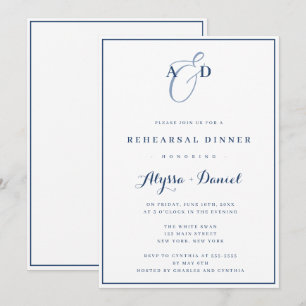 ネイビーブルーモノグラムリハーサルディナー招待状 招待状