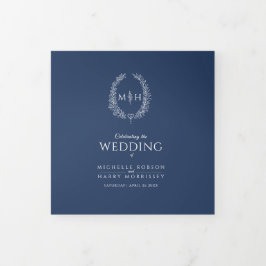 ネイビーブルーモノグラムリース物語結婚献身 三つ折りプログラム