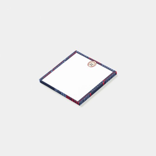 ネイビーブルーモノグラム名ギフトキッズボーイズ野球P ポストイット (アングル)