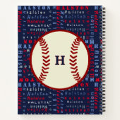 ネイビーブルーモノグラム名ギフトキッズ少年野球N ノートブック (裏面)