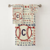 ネイビーブルーモノグラム名ギフト子供へ野球 バスタオルセット (インサイチュ)