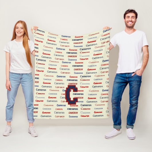 ネイビーブルーモノグラム名ギフト寝具子供へ フリースブランケット (インサイチュ)