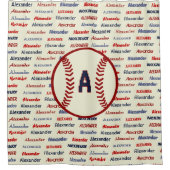 ネイビーブルーモノグラム名ギフト野球子供へ場 シャワーカーテン (正面)