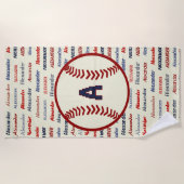 ネイビーブルーモノグラム名ギフト野球子供へ場 ビーチタオル (正面)