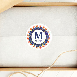 ネイビーブルーモノグラム名曼荼羅カスタム ラウンドシール