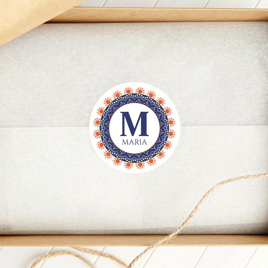 ネイビーブルーモノグラム名曼荼羅カスタム ラウンドシール