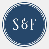 ネイビーブルーモノグラム封筒用シール ラウンドシール (正面)