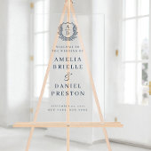 ネイビーブルーモノグラム結婚クレストのウェルカムサイン アクリルサイン