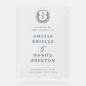 ネイビーブルーモノグラム結婚クレストのウェルカムサイン アクリルサイン (正面)