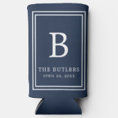 ネイビーブルーモノグラム結婚ズセルツァークーラーボックス スリム缶クーラー (正面)