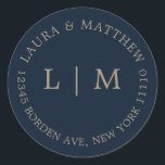 ネイビーブルーモノグラム結婚ズ ラウンドシール<br><div class="desc">ミニマモダンリストの結婚ステッカーは、あなたの2つのイニシャルモノグラムとアドレスを特徴とする。シックでシンプルシックな来デザインとして今でもスタイリッシュある。これらの封筒は素晴らし、結婚式招待状スイートにエレガントtouchを追加する方法である。</div>