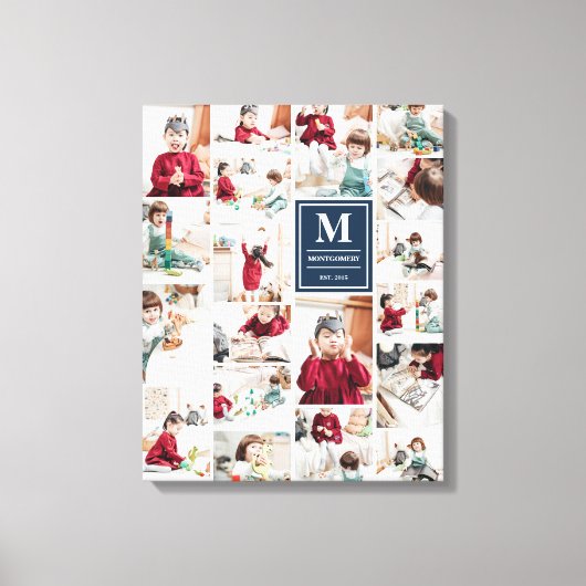 ネイビーブルーモノグラム19写真フォトコラージュ キャンバスプリント (正面)