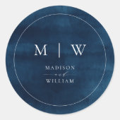 ネイビーブルーモノグラム&エレガ縁どントウェディング ラウンドシール (正面)