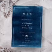 ネイビーブルーモノグラム&エレガ縁どントウェディング 招待状