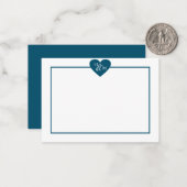 ネイビーブルーモモダンノグラムハート ノートカード (正面/裏面インサイチュ)