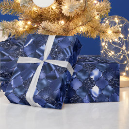 ネイビーブルーモロッコクローバーパターン ラッピングペーパー