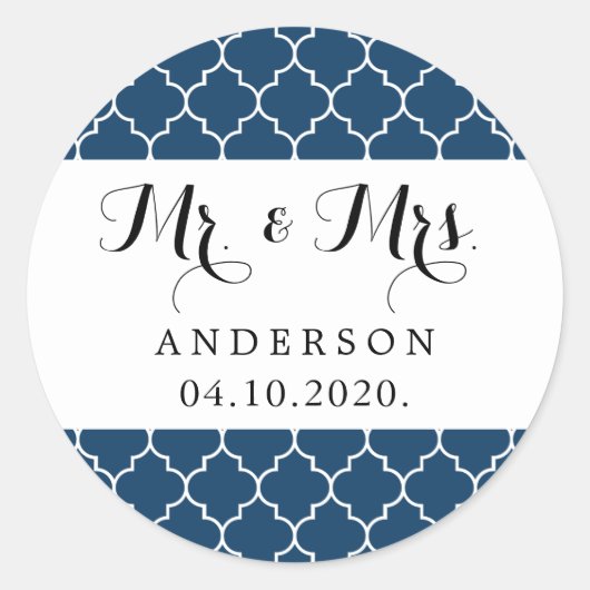 ネイビーブルーモロッコトレリス、クローバー結婚、 ラウンドシール (正面)