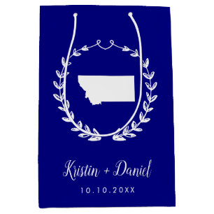 ネイビーブルーモンタナマップズ結婚ウェルカムスワッグ ミディアムペーパーバッグ