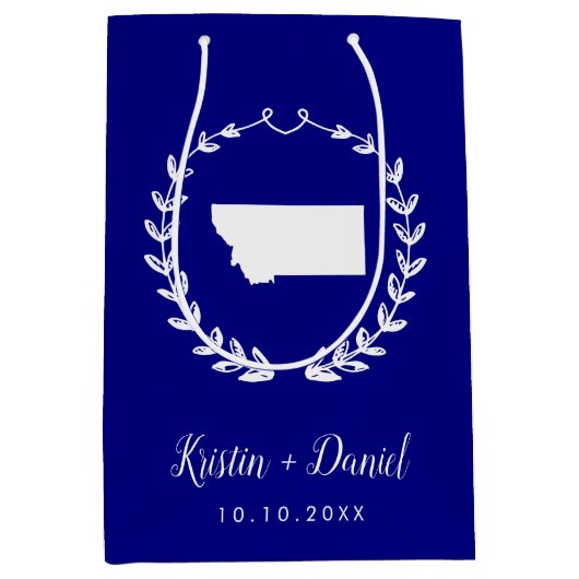 ネイビーブルーモンタナマップズ結婚ウェルカムスワッグ ミディアムペーパーバッグ (正面)