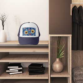 ネイビーブルーユニークネコ キャップ