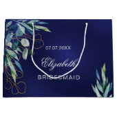 ネイビーブルーユーカリの緑の花嫁結婚の ラージペーパーバッグ (正面)