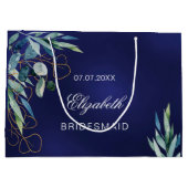 ネイビーブルーユーカリの緑の花嫁結婚の ラージペーパーバッグ (裏面)