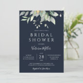 ネイビーブルーユーカリプトゥスグリーン葉リーブライダルシャワー 招待状 (スタンド正面)