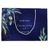 ネイビーブルーユーカリ結婚カリ ラージペーパーバッグ (裏面)