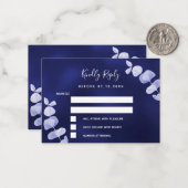 ネイビーブルーユーカリ結婚プタス応答RSVP ノートカード (正面/裏面インサイチュ)
