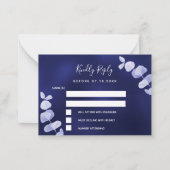 ネイビーブルーユーカリ結婚プタス応答RSVP ノートカード (正面)